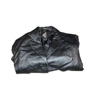 Tiboa Women's Coat Jacket Genuine Leather Black Size 2XL